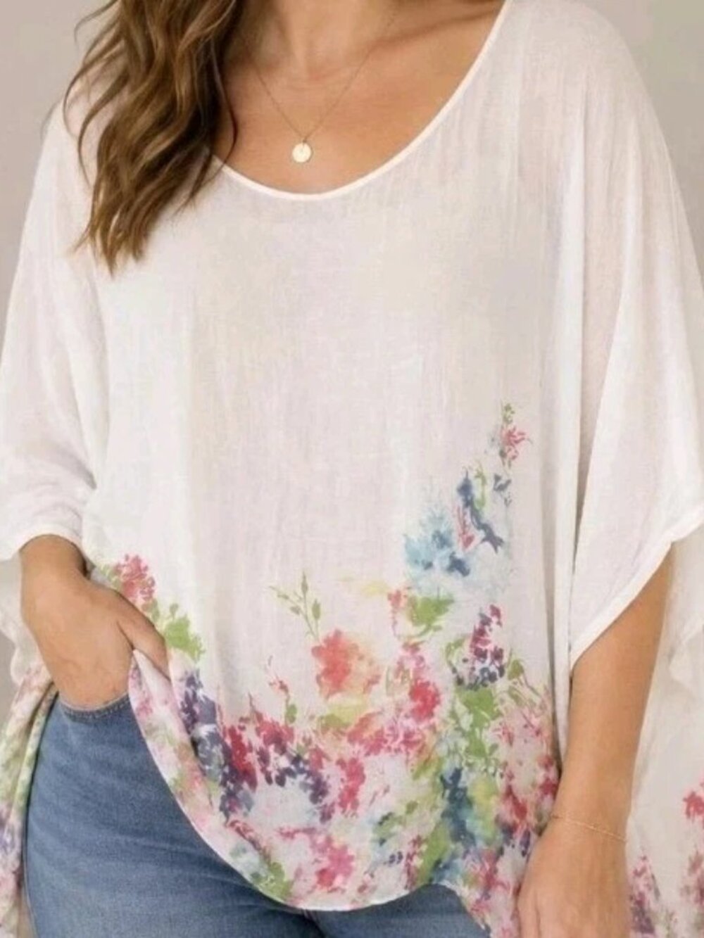 Elena Baldi Womens M Sheer Chiffon Viscose Floral Tunic layered Blouse Ruffle